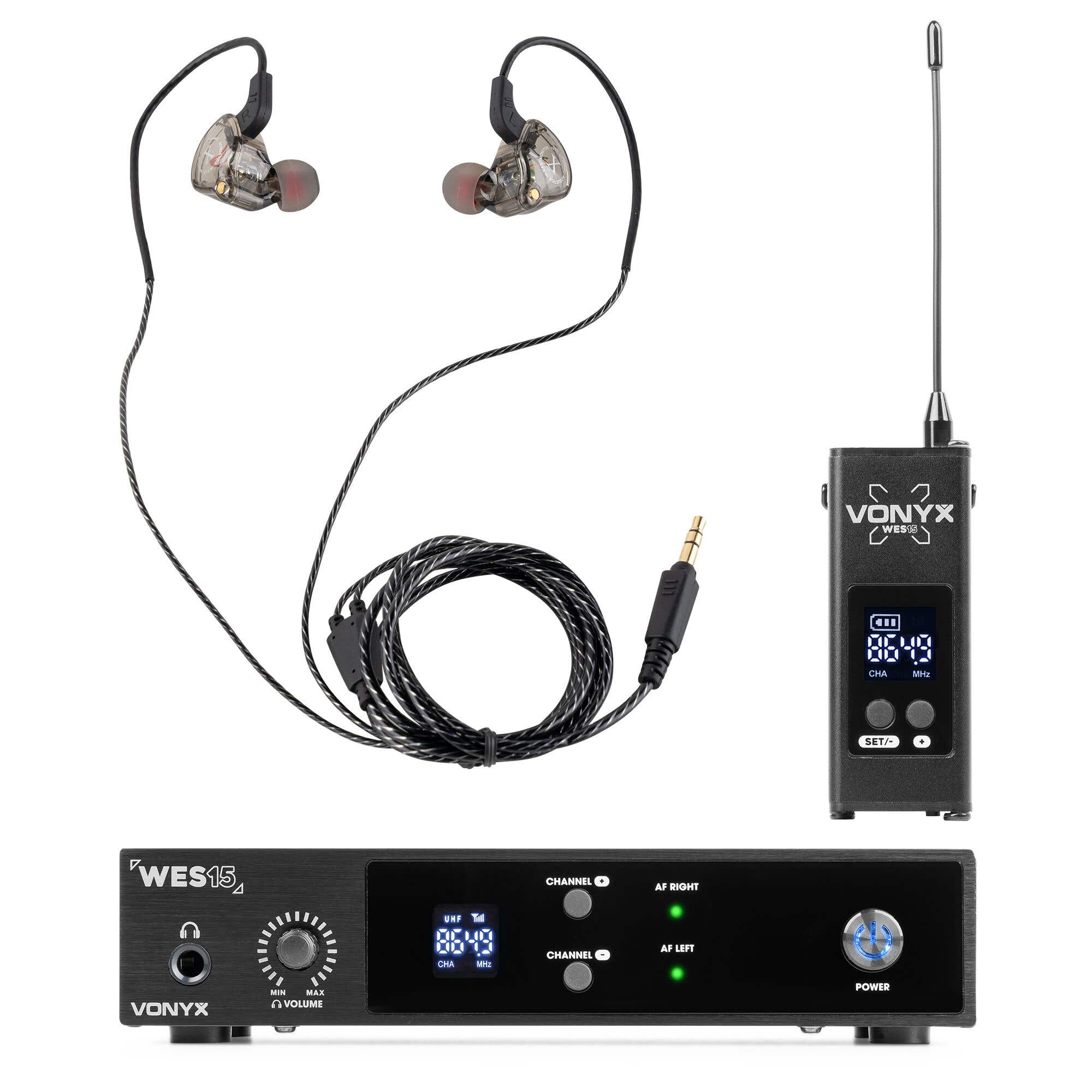 Vonyx WES15 In-Ear-System - Kabelloses In-Ear-Monitor Set - 16 Kanäle - 19 Zoll - UHF