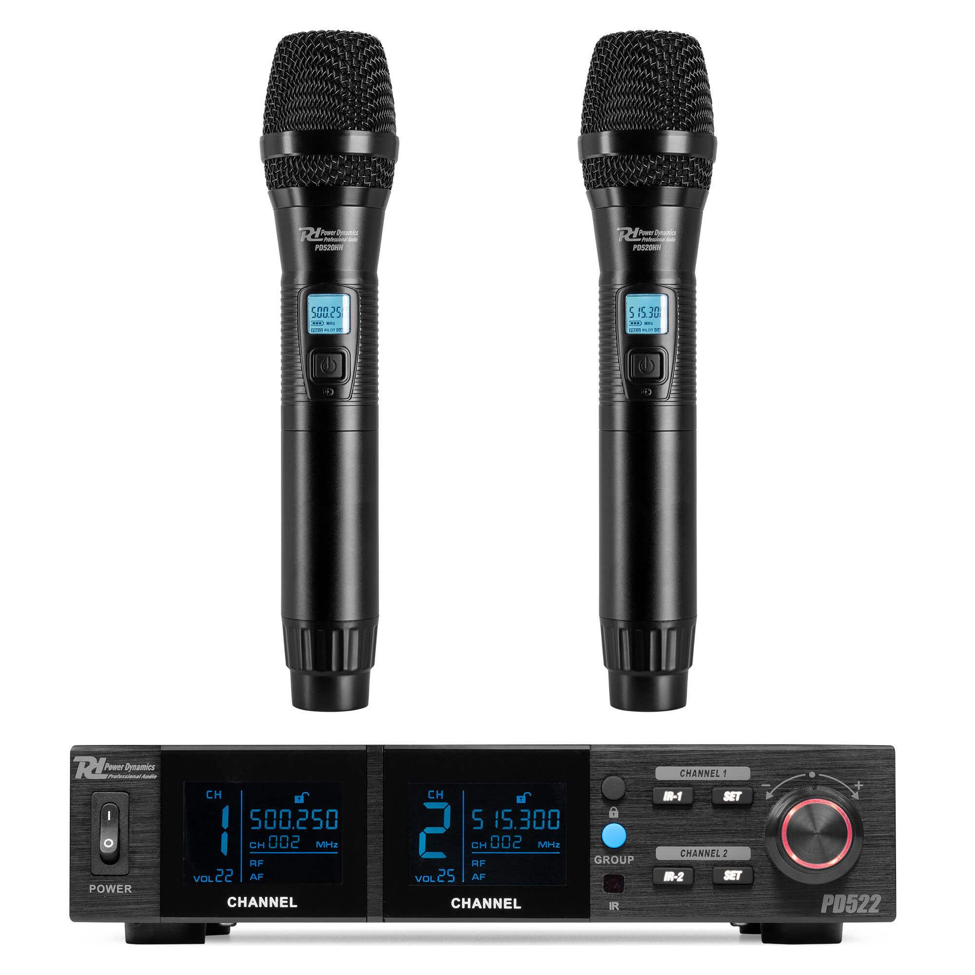 Power Dynamics PD522 Mikrofonsystem mit 2 UHF Handmikrofonen - 2x 100 Frequenz Kanäle - Mit Koffer