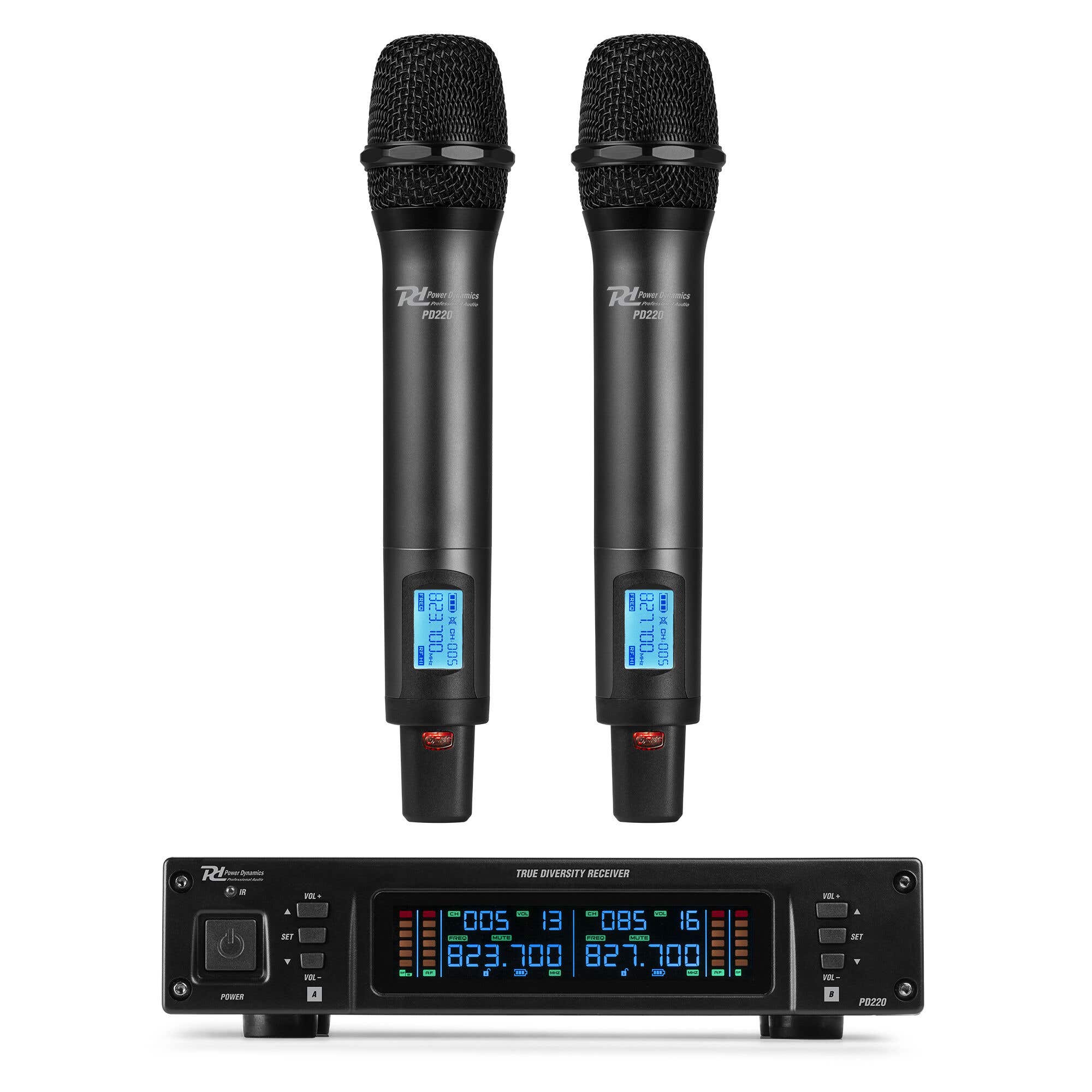 B-Ware - Power Dynamics PD220 UHF Mikrofonsystem mit 2 drahtlosen Mikrofonen – 2x 80 Kanäle – mit Koffer