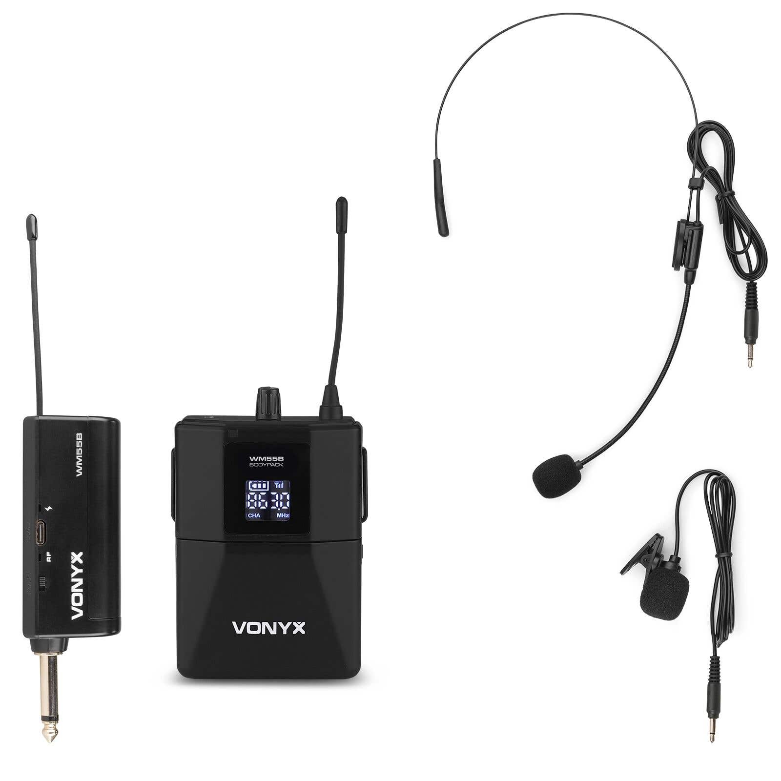 B-Ware - Vonyx WM55B Drahtloses Mikrofon Set mit Taschensender Headset Ansteckmikro UHF