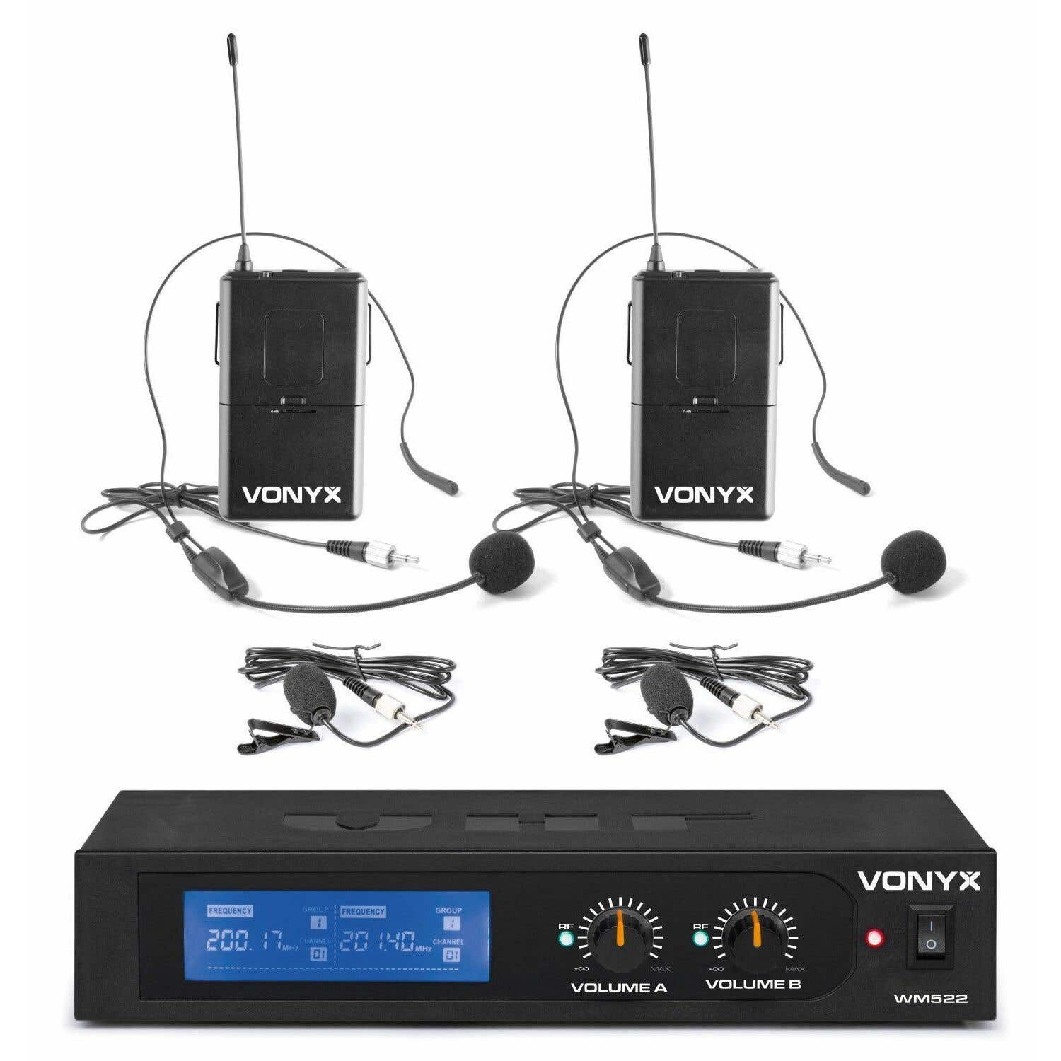 Vonyx WM522B draadloze headset microfoonset 2-kanaals VHF