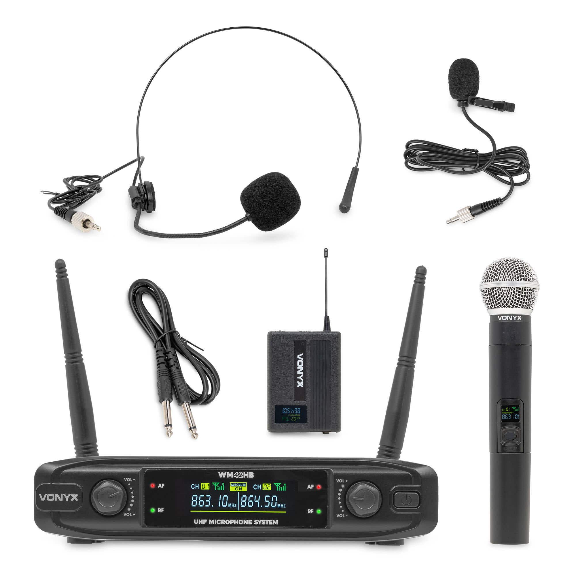 Vonyx WM42HB Funkmikrofon Set - Mit Handmikrofon und Headset-Mikrofon - UHF