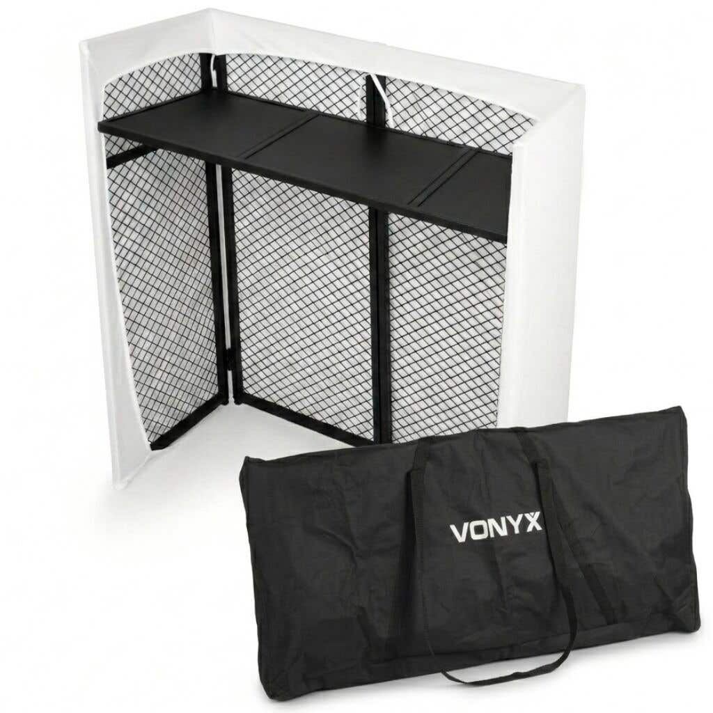 Vonyx DBC105 DJ Pult - Klappbarer mobiler DJ Tisch inkl. 2 Lycra-Tücher & Tasche - 25 kg belastbar