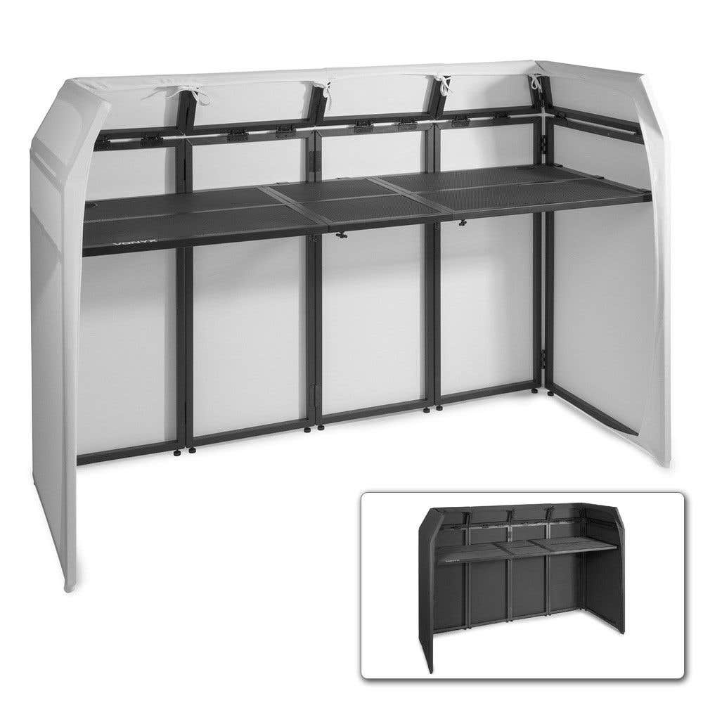 B-Ware - Vonyx DB5 DJ Tisch XL - Mobiler DJ Tisch klappbar mit schwarzen und weißen Lycra-Tüchern