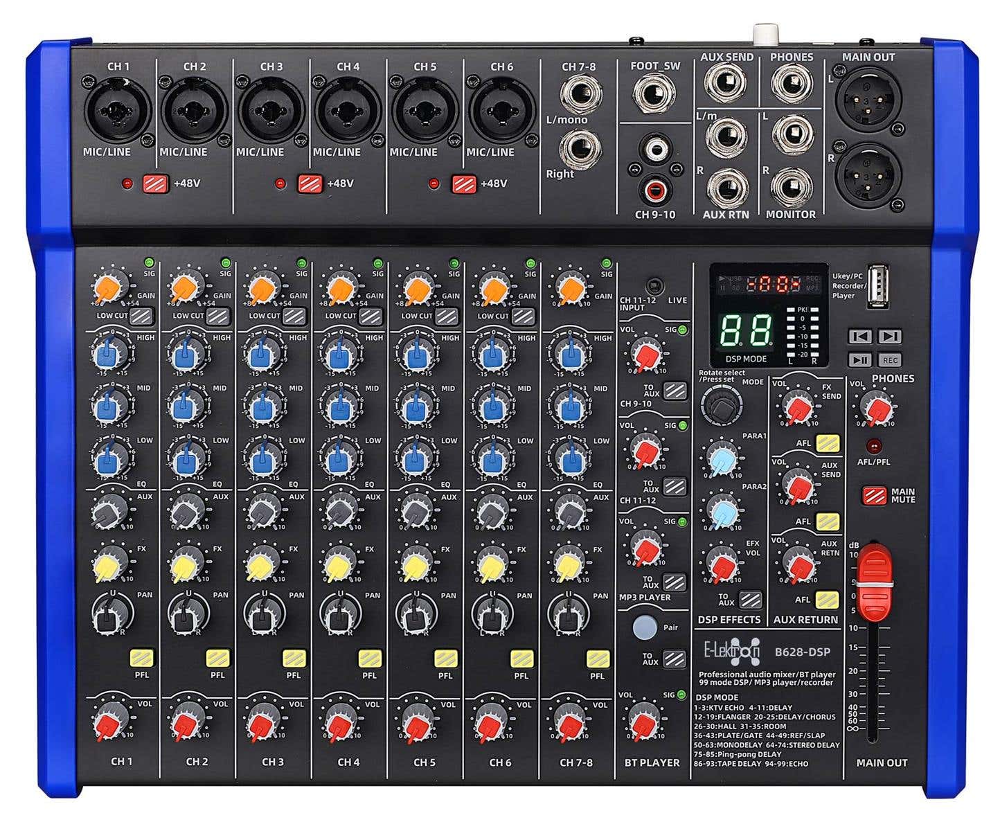 E-Lektron B628-DSP 12 Kanal Mischpult - USB Interface und DSP-Effekte