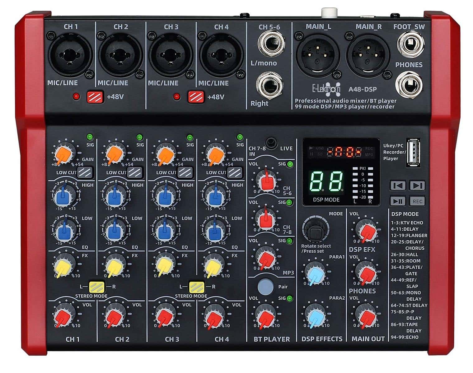 E-Lektron A48-DSP 8 Kanal Mischpult - USB Interface und DSP-Effekte