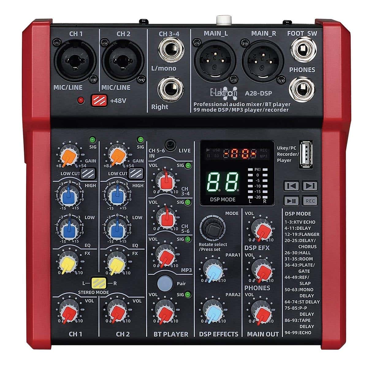 E-Lektron A28-DSP 6 Kanal Mischpult - USB Interface und DSP-Effekte