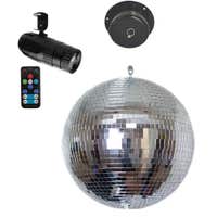 E-Lektron Spiegelkugel-Set - 25 cm Discokugel - Inklusive Motor und RGBW Pinspot
