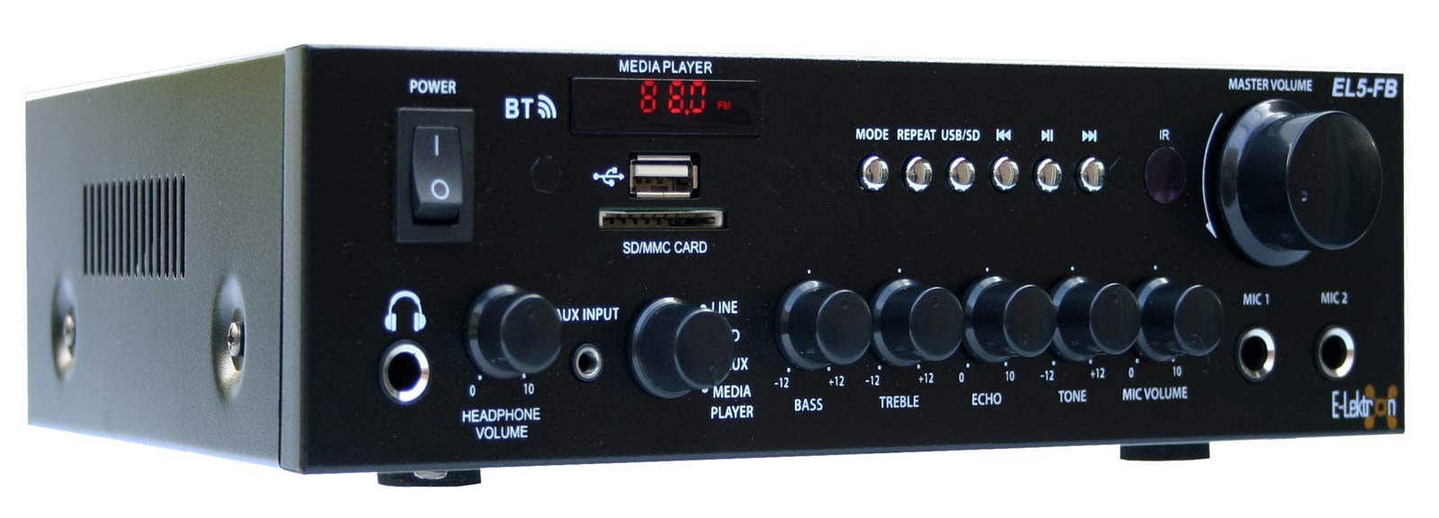 E-Lektron EL5-FB - Stereo Verstärker - Mit Bluetooth & Karaokefunktion - USB & SD Mediaplayer