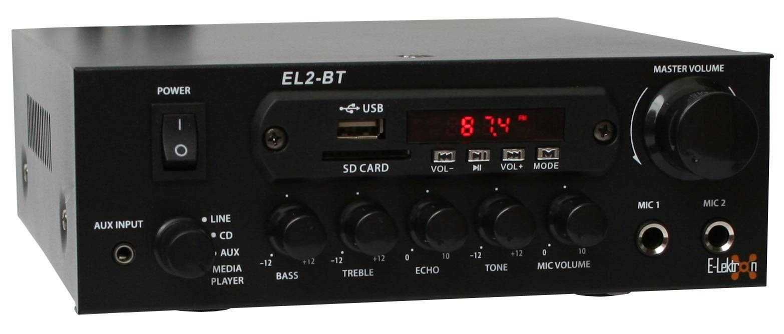 E-Lektron EL2-BT - Stereo Verstärker - Mit Bluetooth & Karaokefunktion - USB & SD Mediaplayer