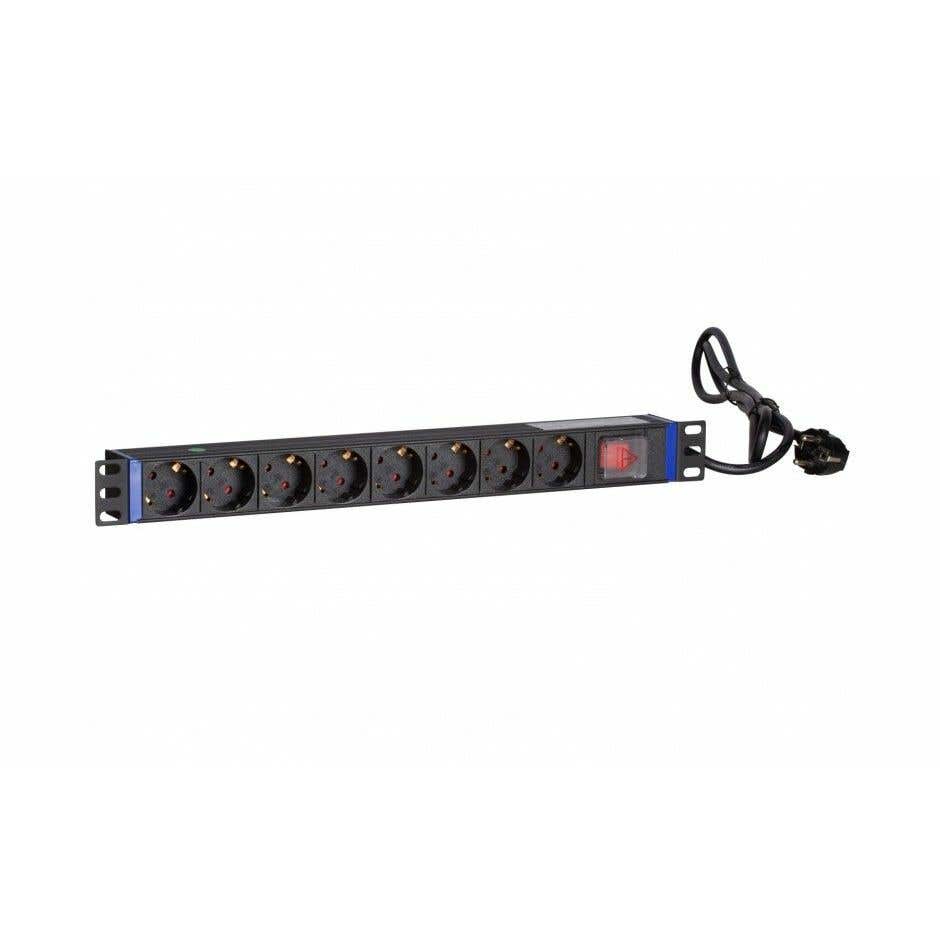 19-Zoll-Mehrfachsteckdose mit Schalter und 8 Steckdosen
