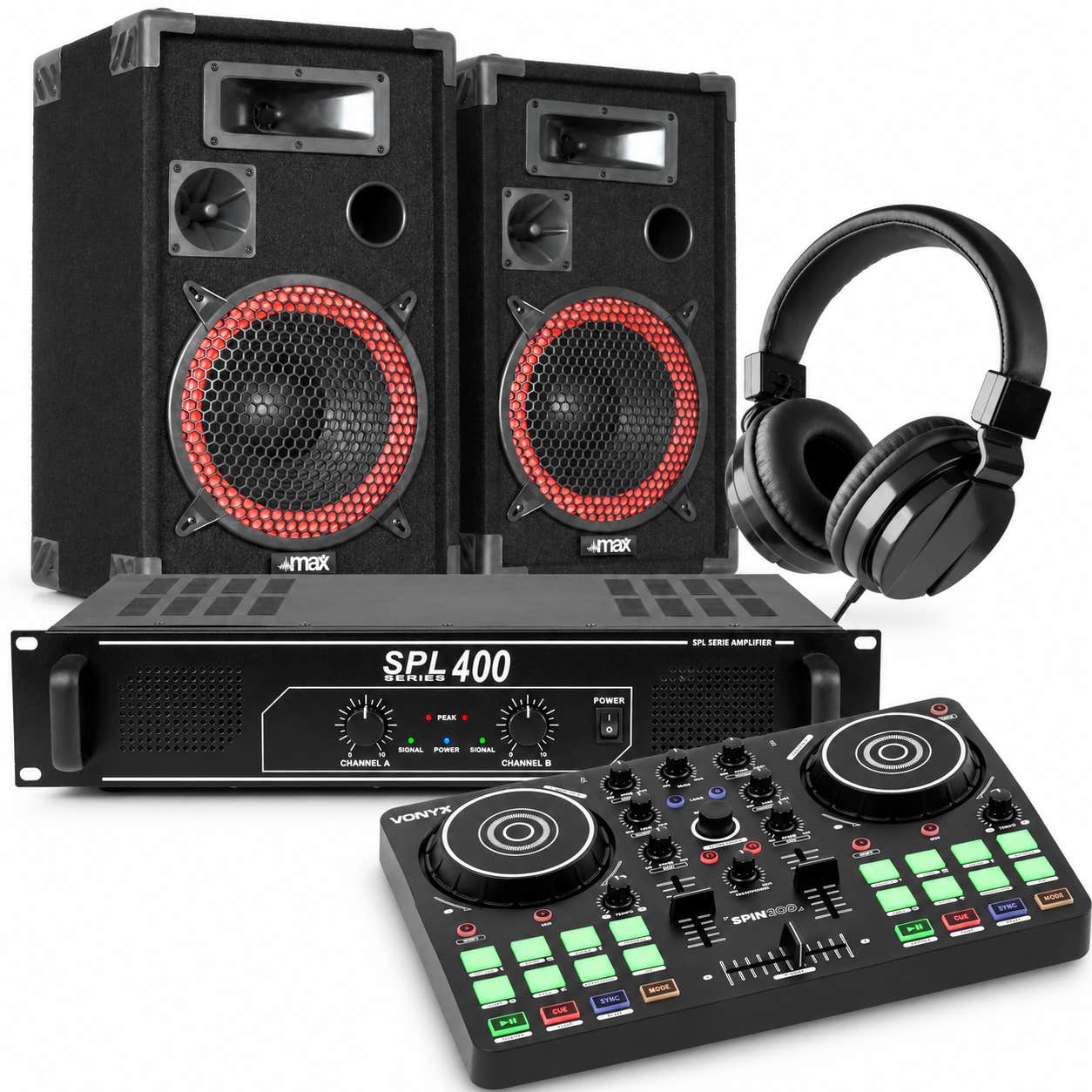 Vonyx Spin200 DJ Controller Set - Komplettset mit Virtual DJ LE, Lautsprechern & Verstärker