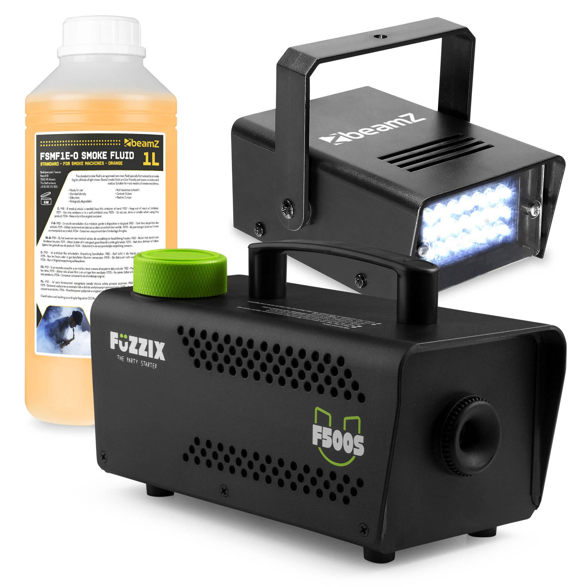 BeamZ LED-Stroboskop Weiß mit S500 Nebelmaschine mit Fluid