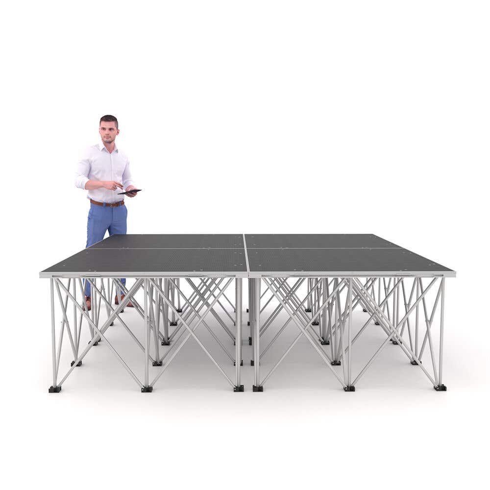 Power Dynamics Komplettbühne mit klappbaren Beinen und rutschfester Beschichtung – 200 x 200 x 60 cm – Aluminium