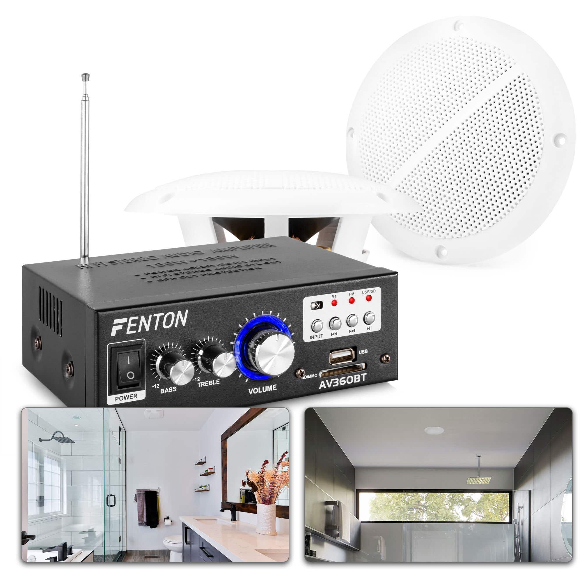 5-Zoll Deckenlautsprecher Set für's Badezimmer - Wasserdicht mit externen Bluetooth Verstärker - Bluetooth