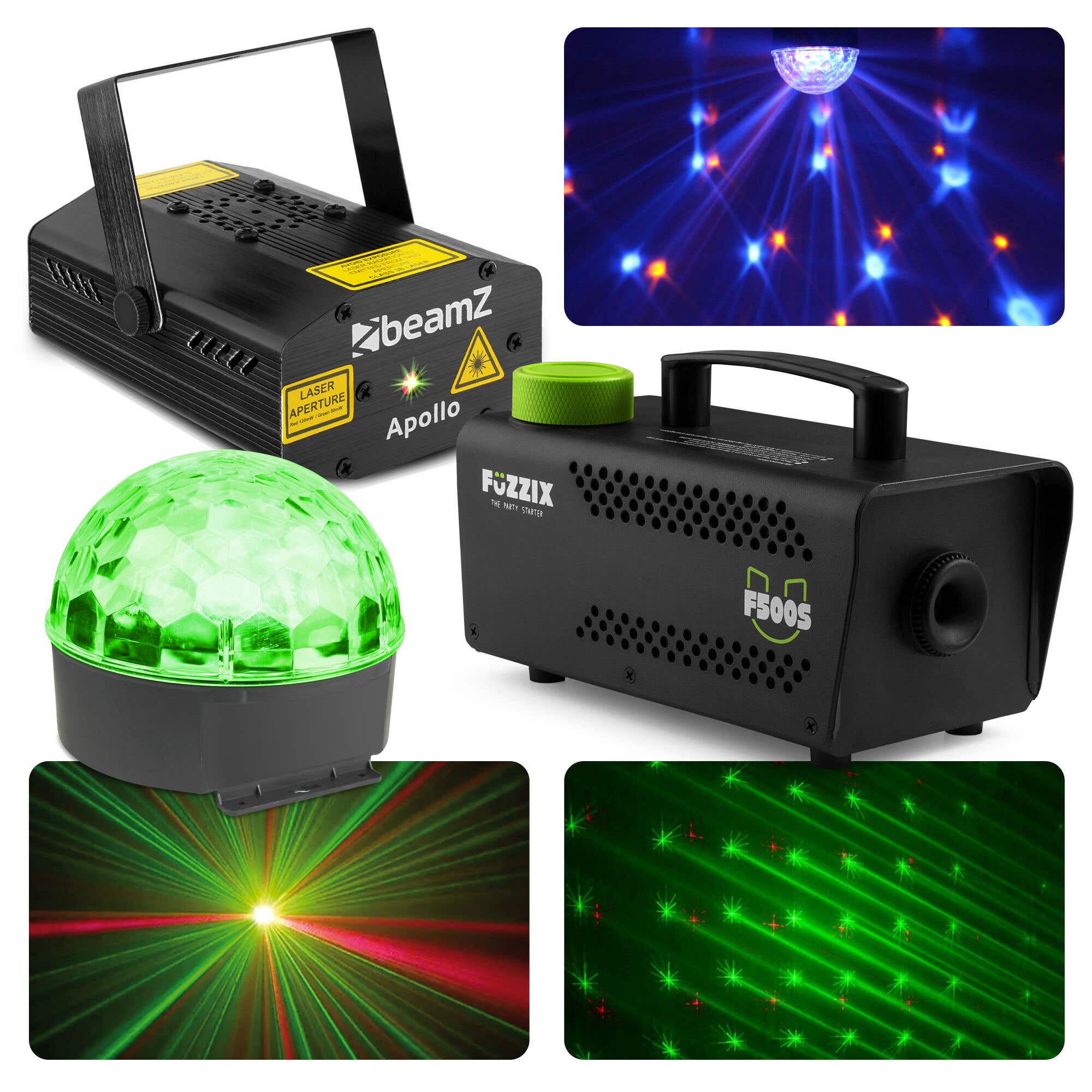 BeamZ Partylicht - Laser Disco Set mit Jelly Ball, Laser & Nebelmaschine