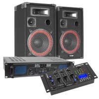 MAX Komplettes 500-W-Bluetooth-DJ-Set mit Lautsprechern, Verstärker und Mischpult
