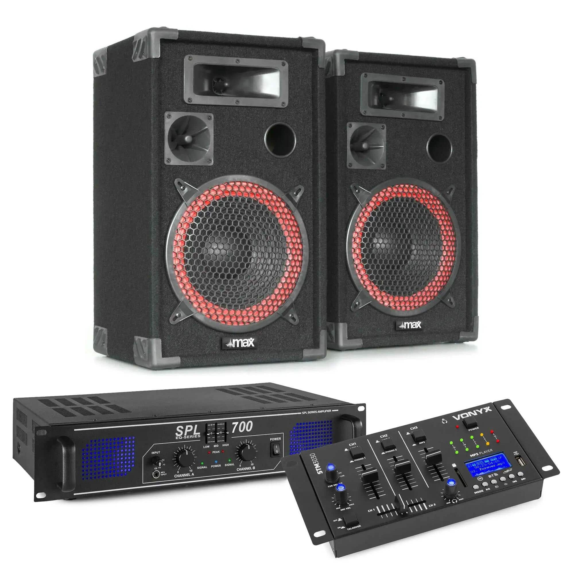 SkyTec Komplette 700W DJ-Anlage mit Bluetooth und USB