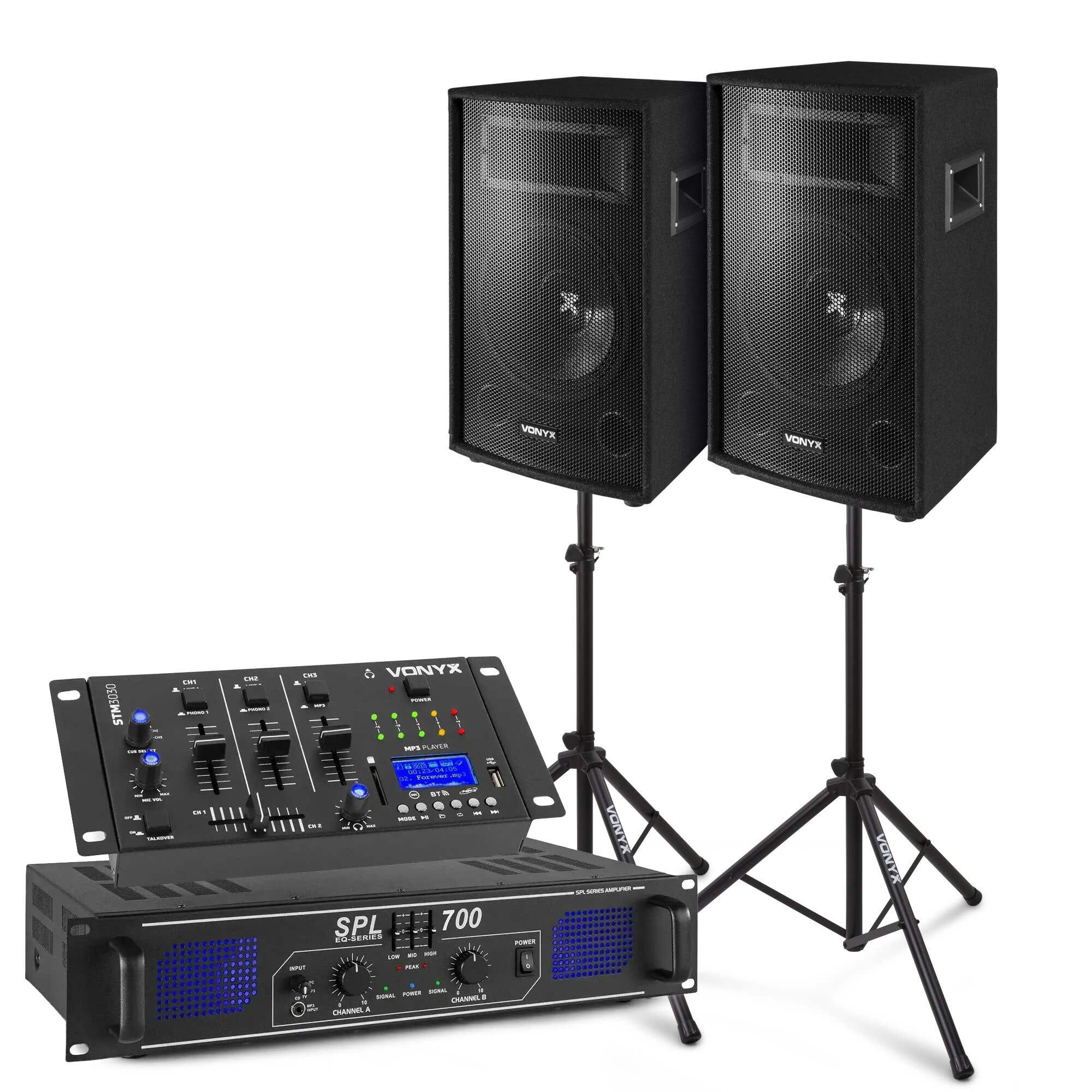 SkyTec Komplettes 700-W-DJ-Bluetooth-Sound-System mit Ständern