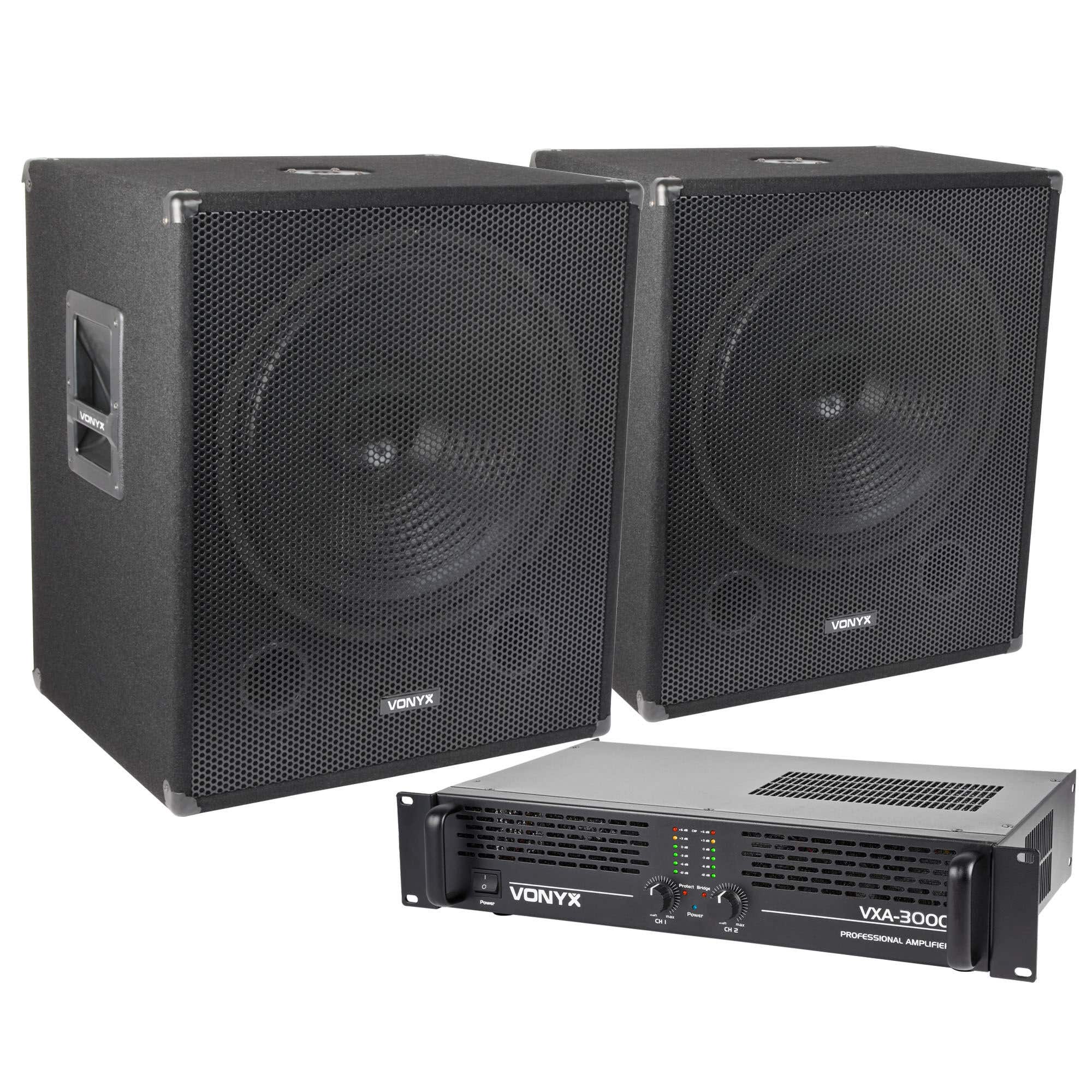 Vonyx 2000 W Subwoofer-Set mit Verstärker und Kabeln