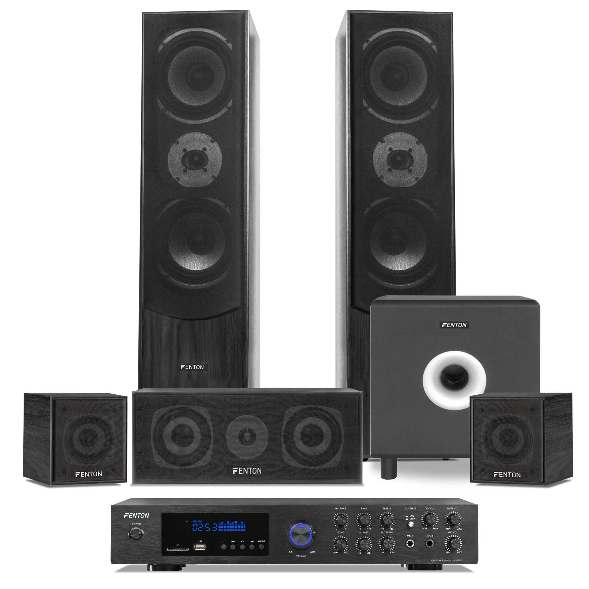 Fenton Bluetooth-Heimkinoset mit 5 Lautsprechern und 10"-Subwoofer - Schwarz