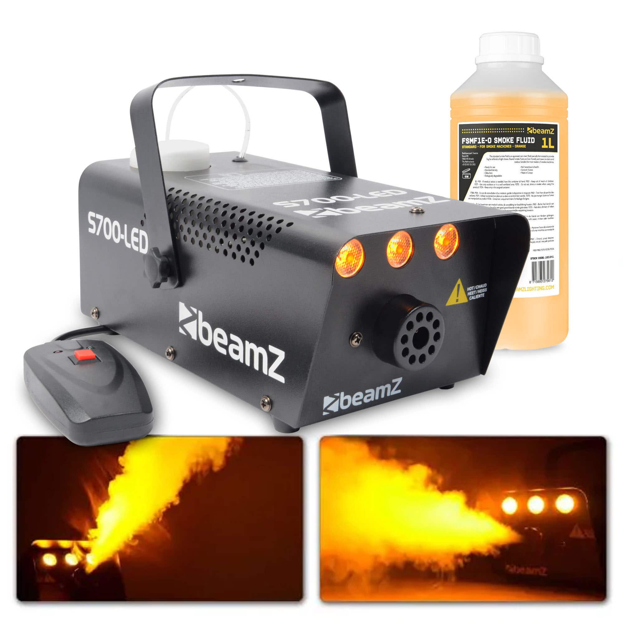 BeamZ S700-LED Nebelmaschine mit Flammeneffekt & 1L Nebelfluid – 700W