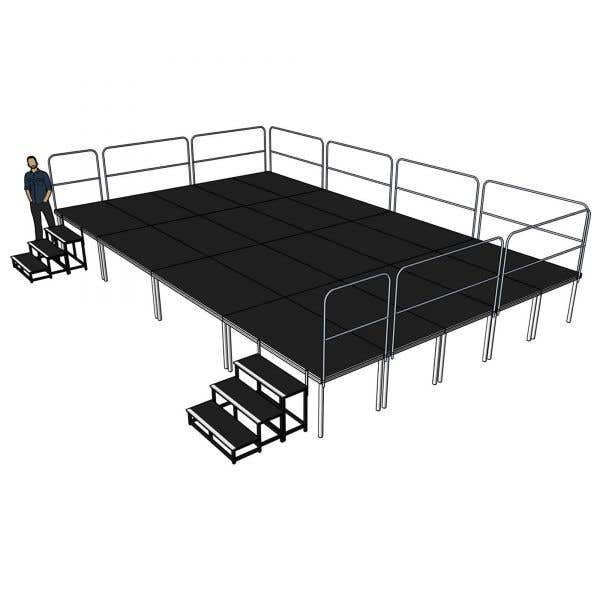 Compleet podium - 8x5 meter - hoogte 80-140cm incl. 2x trap en balustrade