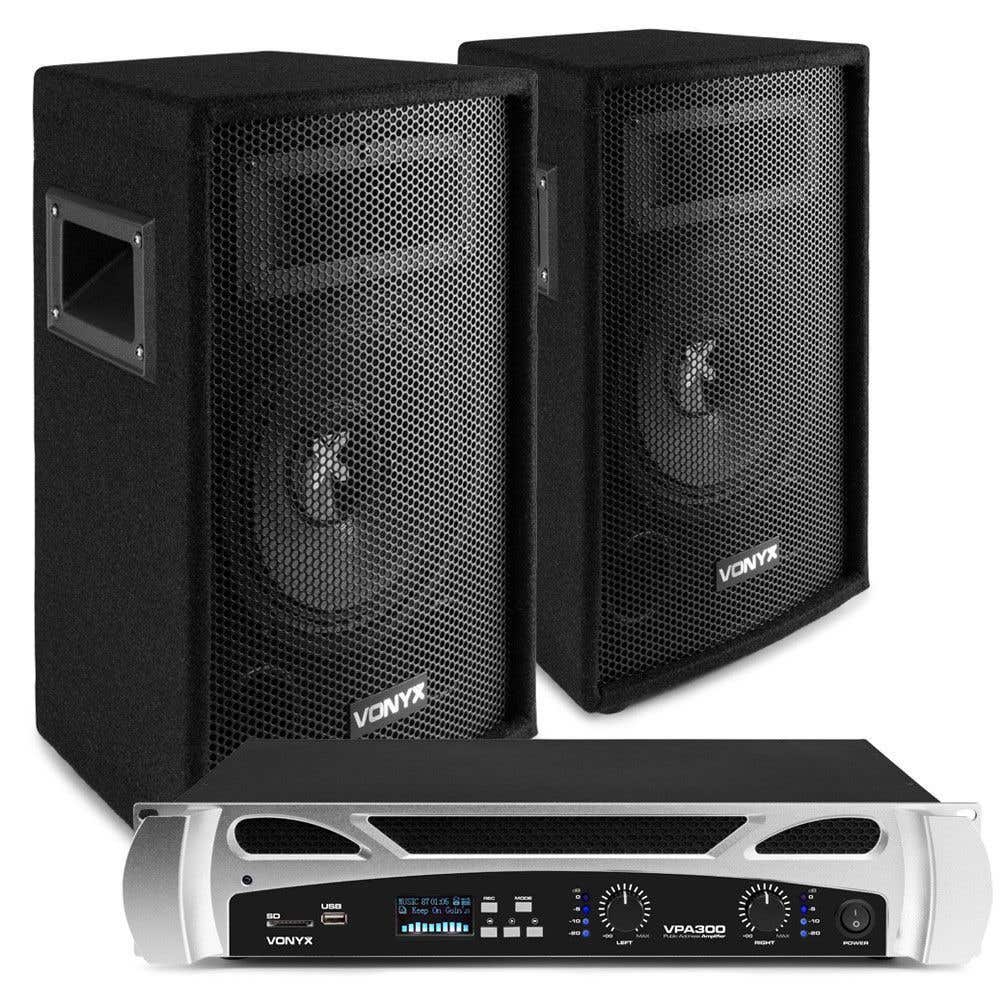Vonyx DJ-Soundsystem 300 Watt mit SL8-Lautsprecherset und VPA300 Bluetooth-Verstärker