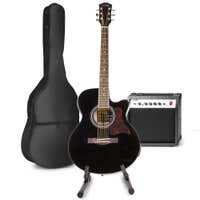 MAX ShowKit Elektro-Akustikgitarrenset mit Gitarrenständer – Schwarz