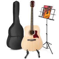 MAX SoloJam Westerngitarre mit Noten und Gitarrenständer – Holz