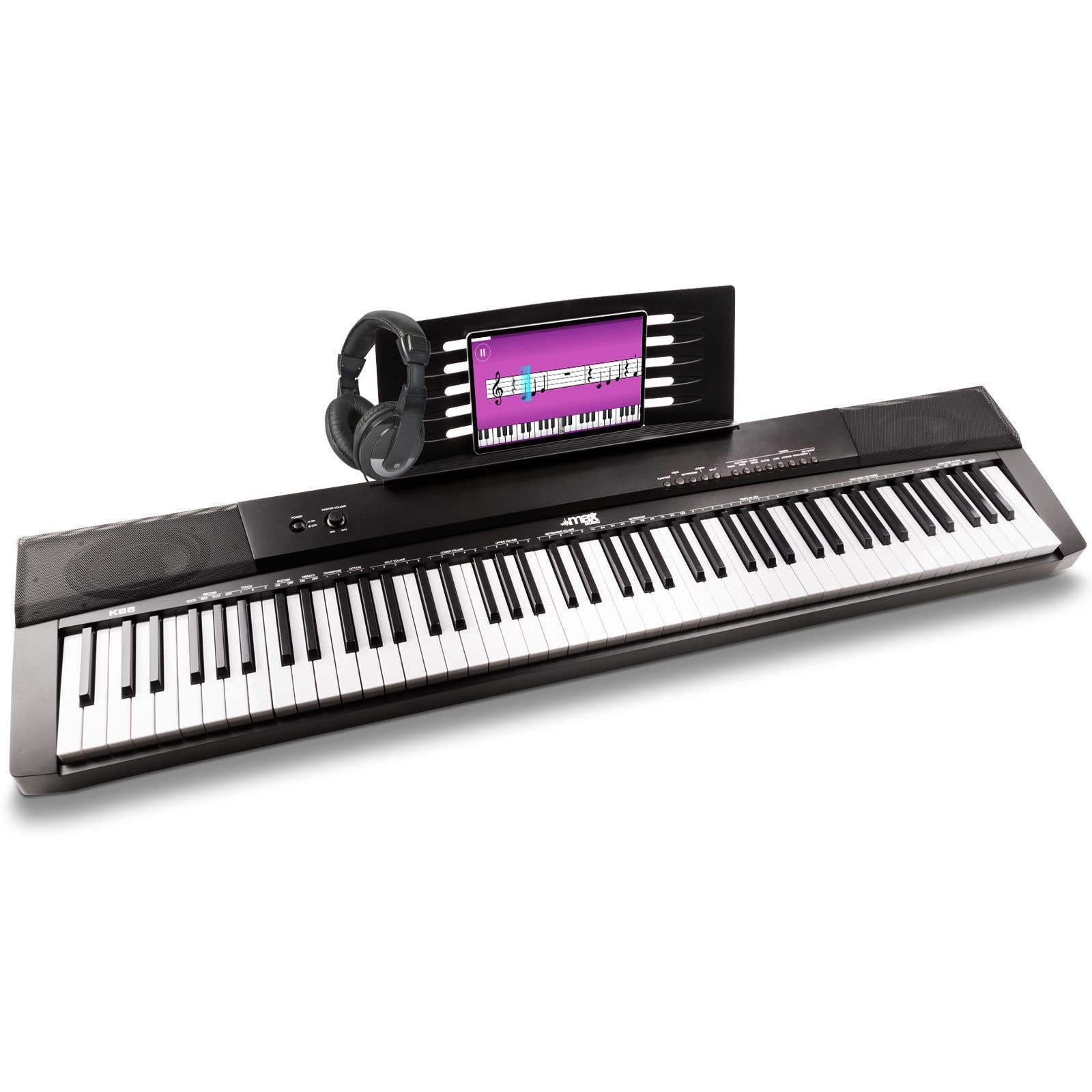 MAX KB6 Digital-Piano Keyboard Klavier mit Kopfhörer, 88 Tasten mit Anschlagdynamik, Sustain-Pedal, MP3-Player Recorder