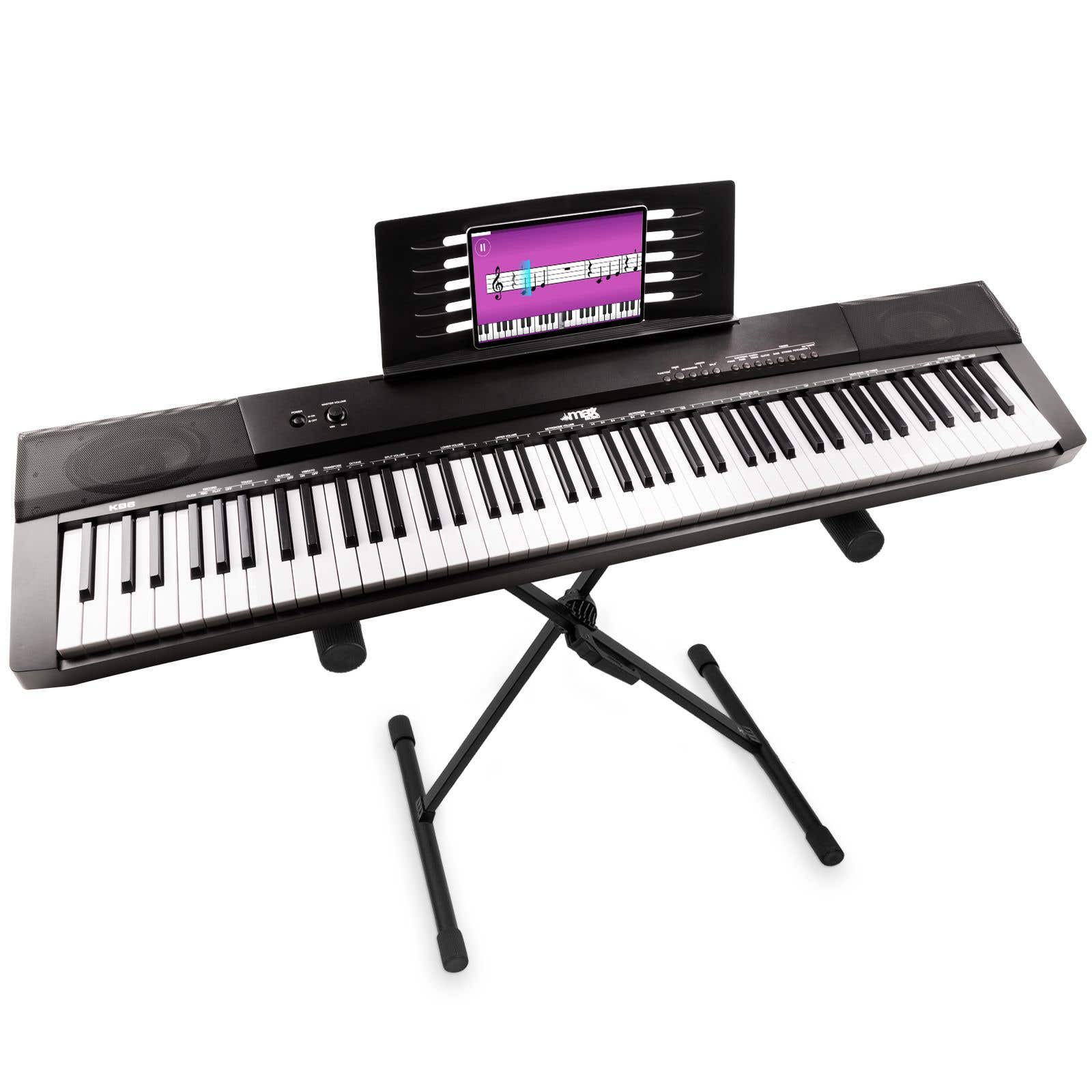 MAX KB6 Digital-Piano Keyboard Klavier mit Keyboardständer, 88 Tasten mit Anschlagdynamik, Sustain-Pedal, MP3-Player Recorder