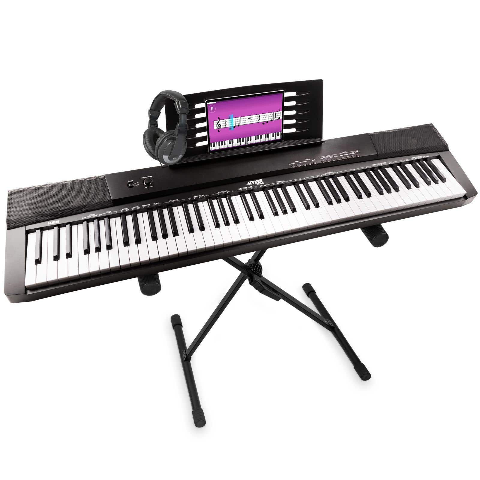 MAX KB6 Digital-Piano Keyboard Klavier mit Kopfhörer, Keyboardständer, 88 Tasten mit Anschlagdynamik, Sustain-Pedal, MP3-Player Recorder