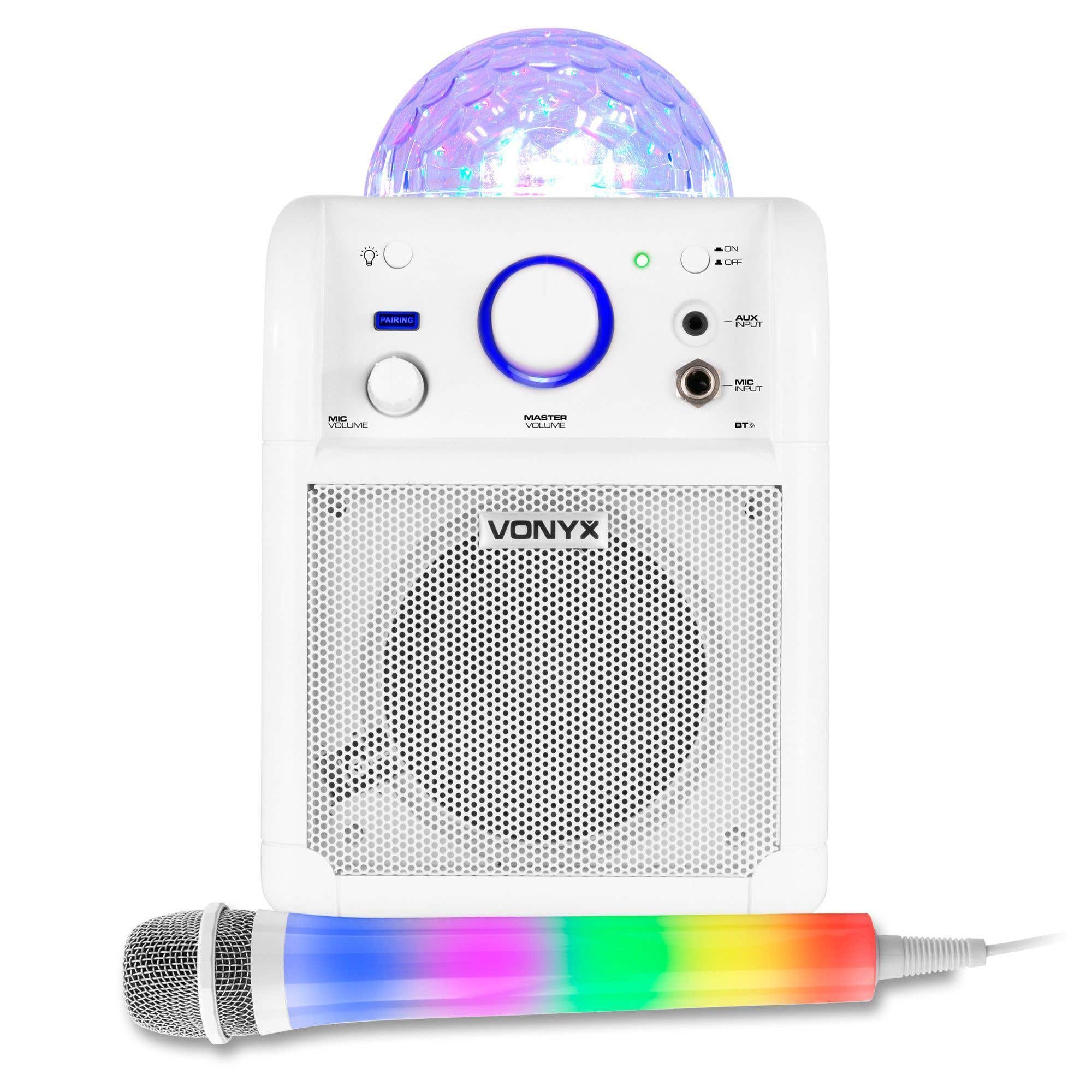 Vonyx SBS50W Karaoke Set mit Bluetooth und LED Karaoke Mikrofon - Weiß