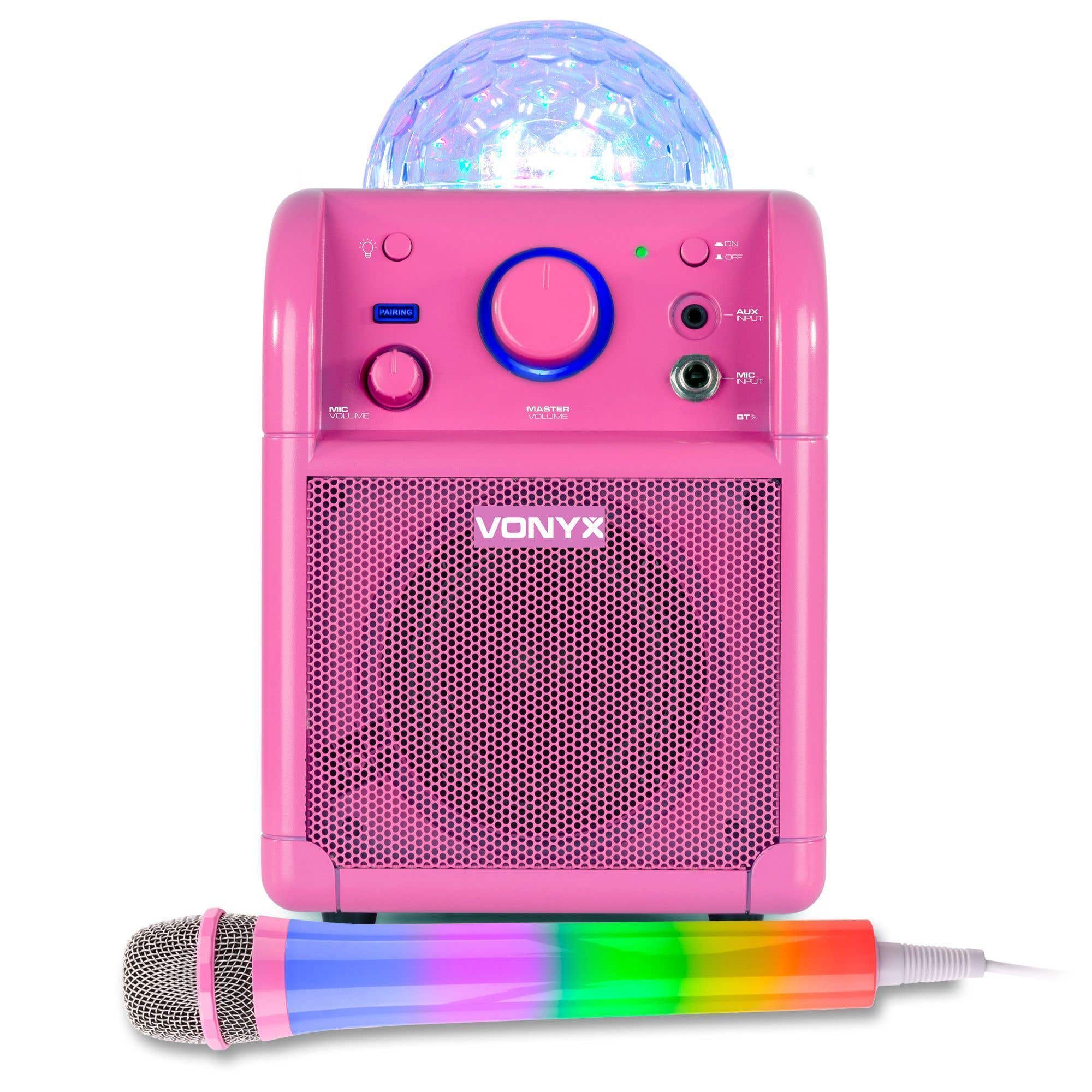 Vonyx SBS50P Karaokeanlage mit Bluetooth und LED-Karaokemikrofon – Rosa