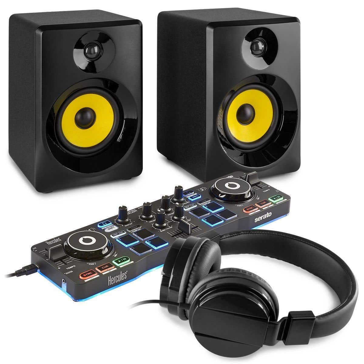 Hercules DJControl Starlight DJ-Set mit Aktivlautsprechern – Schwarz