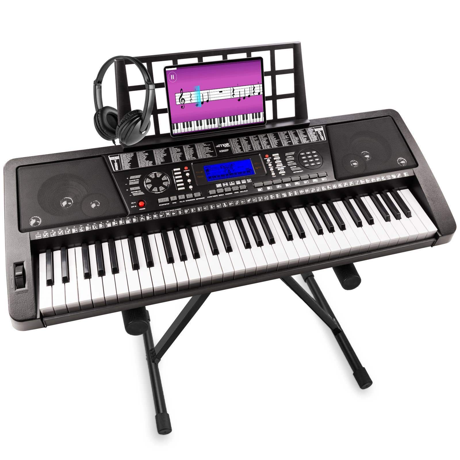 MAX KB12P Midi-Keyboard mit 61 Tasten, Kopfhörer und Keyboardständer