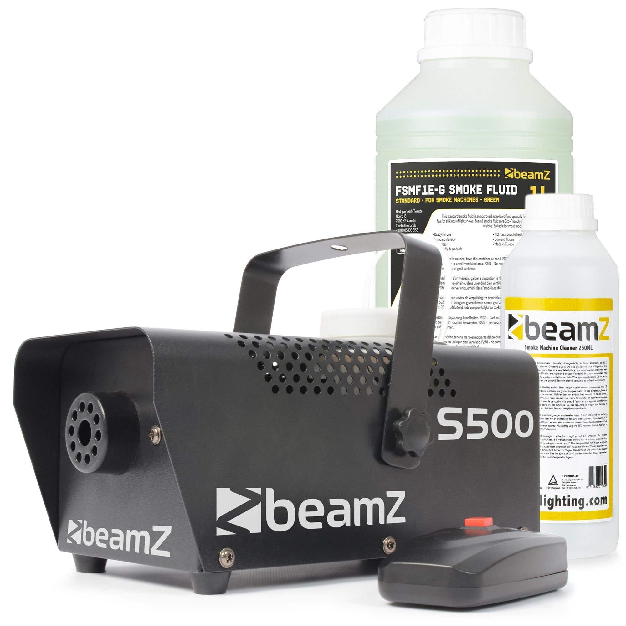 BeamZ S500 Nebelmaschine 500 Watt mit Nebelfluid und Reinigungsflüssigkeit Metallgehäuse 