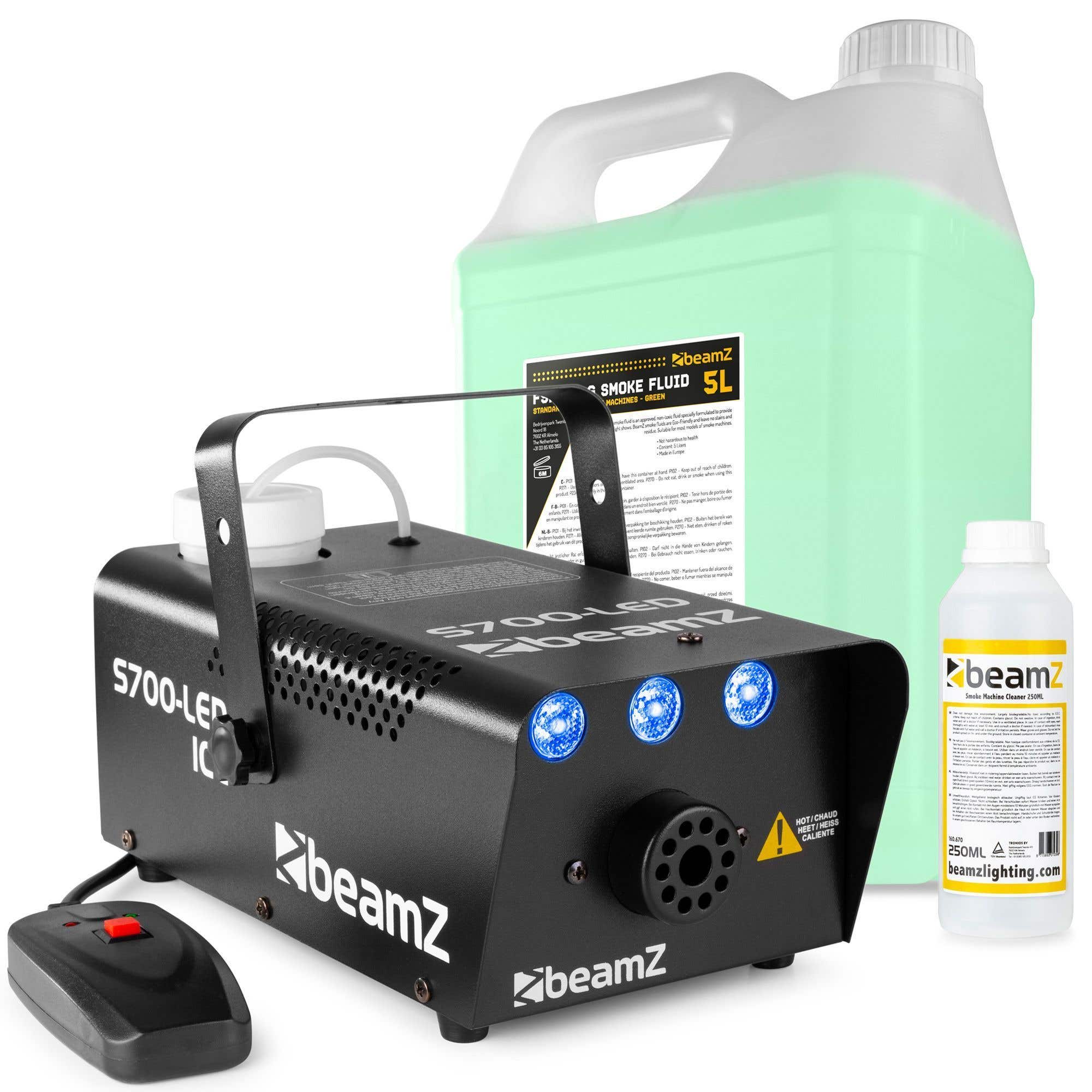 BeamZ S700LED Nebelmaschine mit Lichteffekt ICE-Effekt 700 Watt mit Nebelfluid und Reinigungsflüssigkeit 