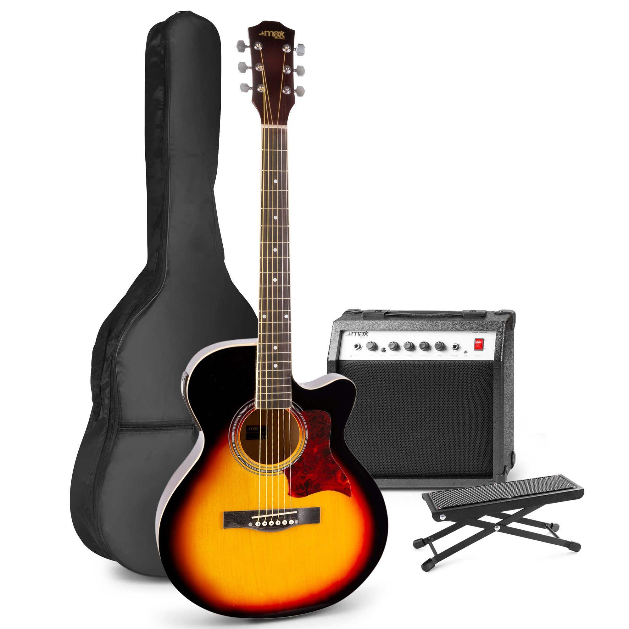 MAX ShowKit E-Akustikgitarren-Set mit Hocker - Sunburst