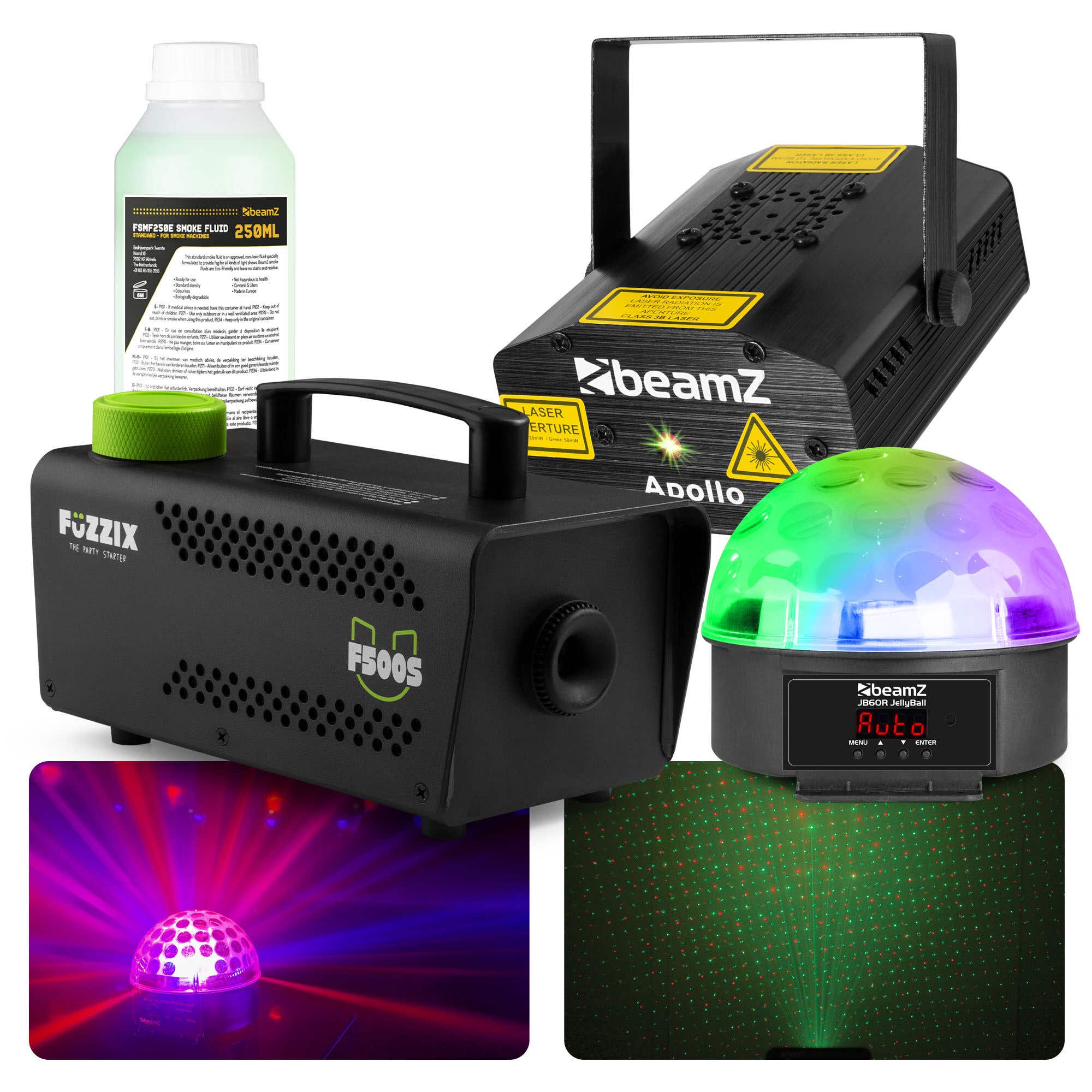 BeamZ Party-Lichtpaket mit LED-Lichteffekt, Laser und Nebelmaschine