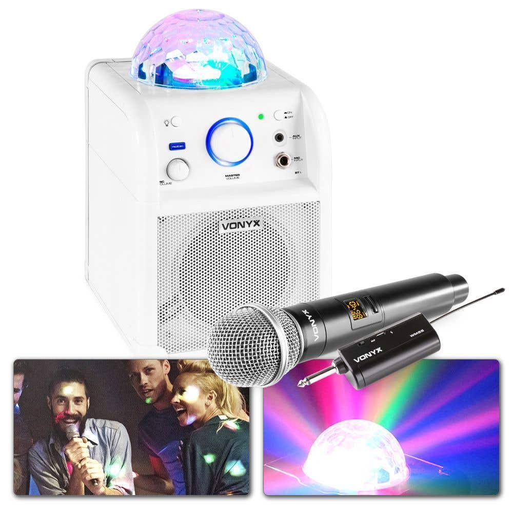 Vonyx SBS50W Akku Bluetooth Karaoke Set mit kabellosem Mikrofon und Lichteffekt