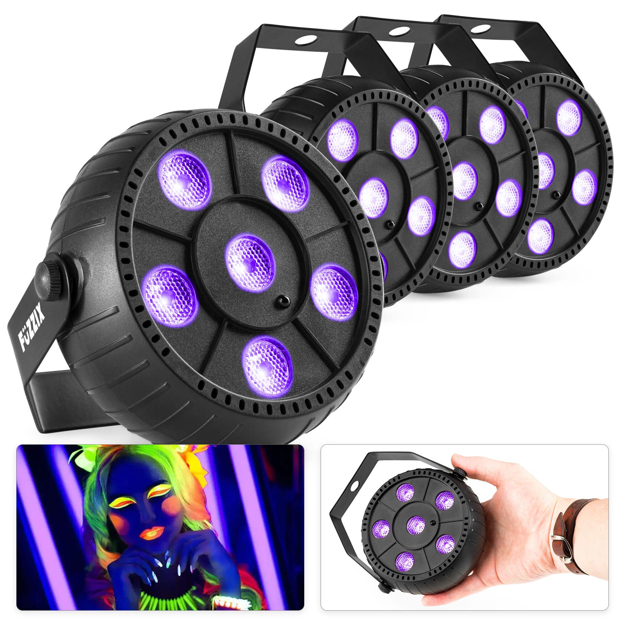 Fuzzix PLP14 LED Schwarzlicht mit integriertem Akku - 6x 1 W LEDs - 4 Stück