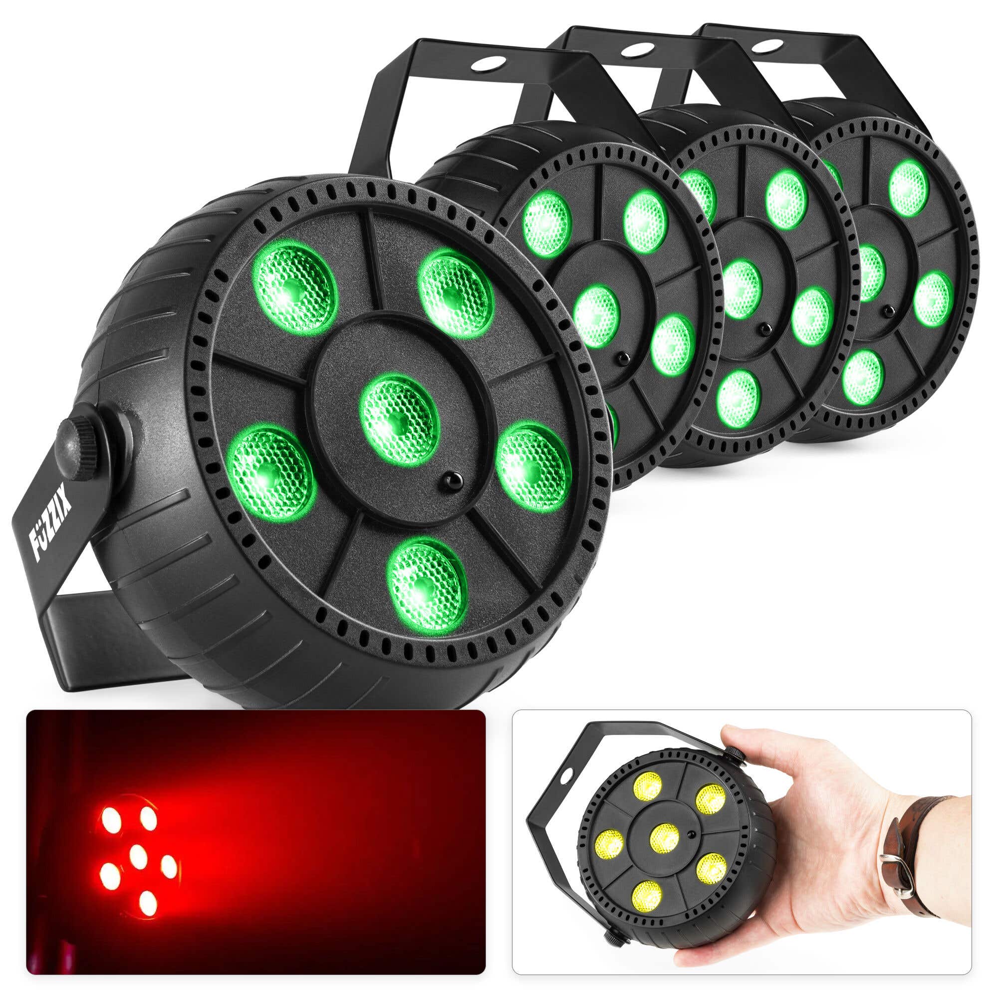 Fuzzix PLP10 LED PAR Strahler RGB mit eingebauter Batterie - 6x 2W LEDs - 4 Stück