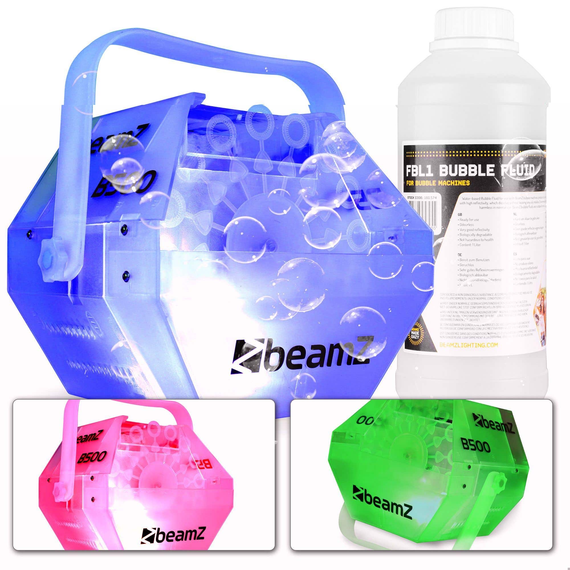 BeamZ B500LED Seifenblasenmaschine transparent mit LEDs inkl. 1 L Seifenblasenflüssigkeit