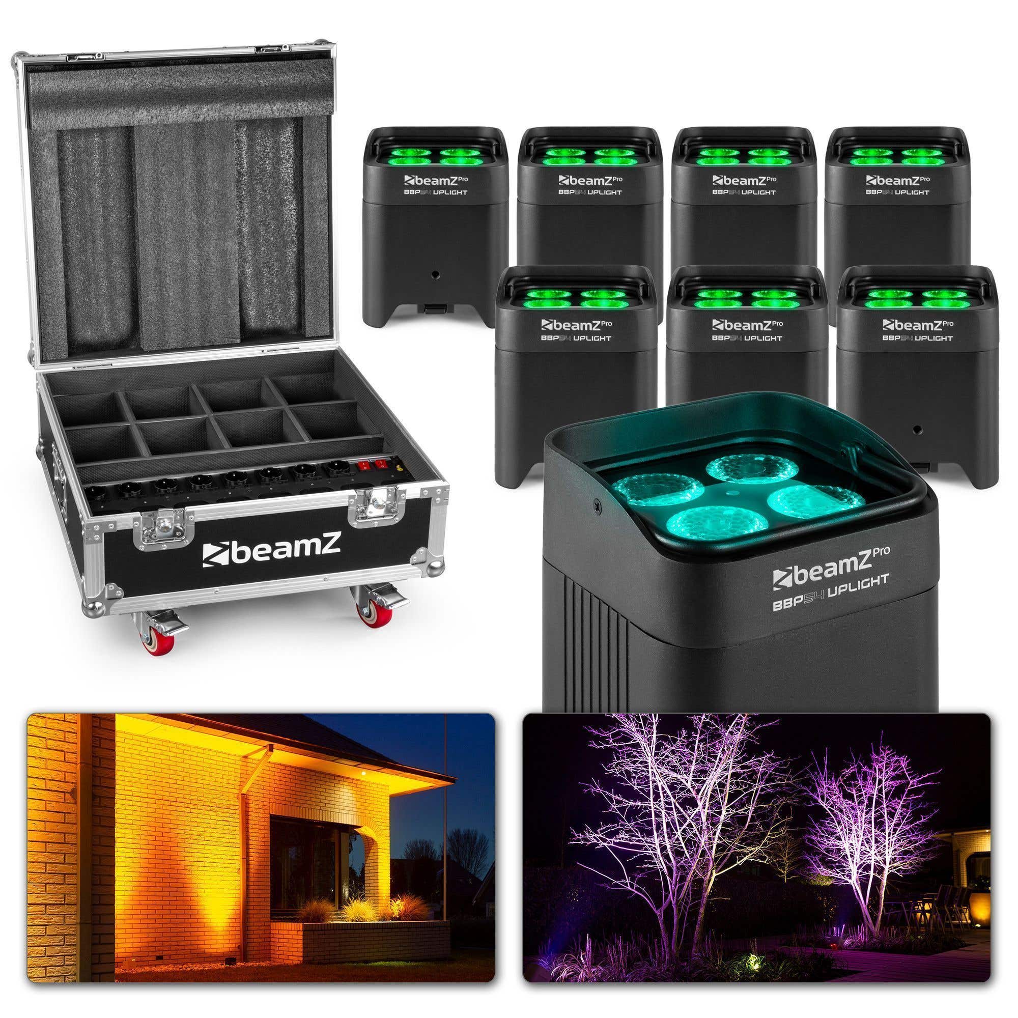 BeamZ BBP54 LED Uplight 8er Set - 8 Uplights inkl. Transportcase mit Ladefunktion