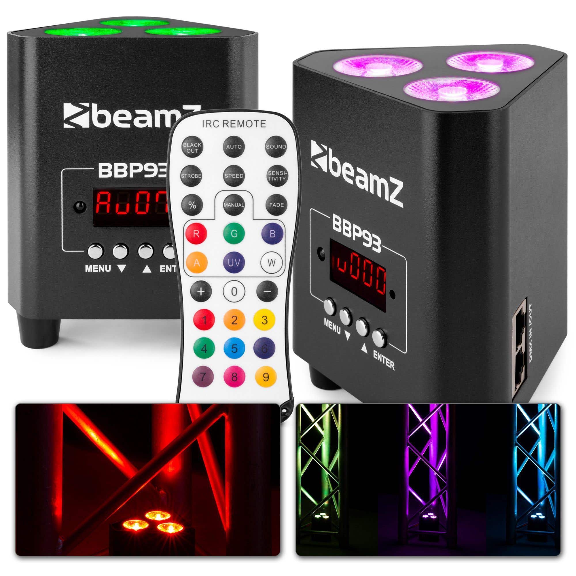 BeamZ BBP93 Akku Uplights 2er Set LED Strahler 3x 10 Watt ink. Fernbedienung