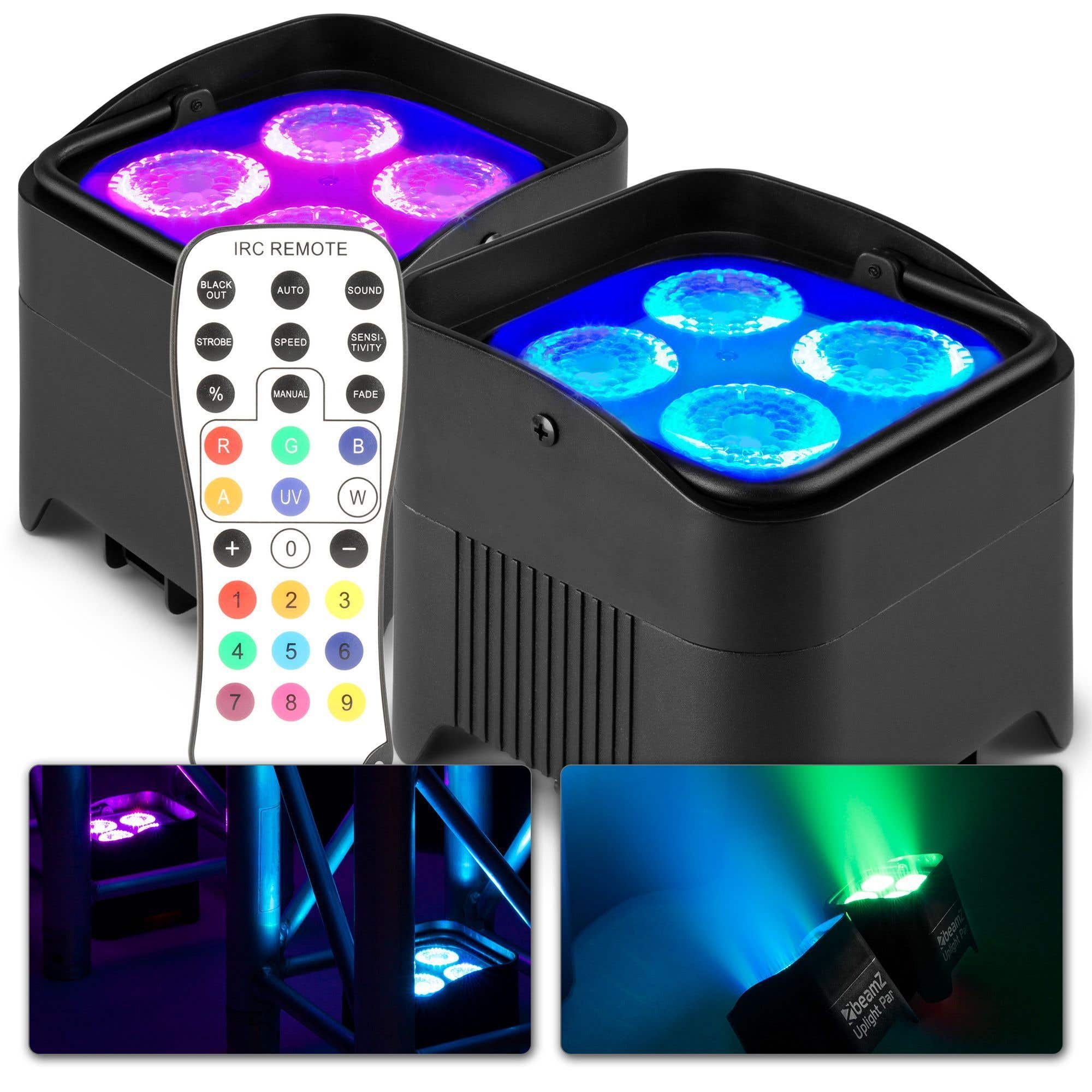 BeamZ BBP94W Akku Uplights 2er Set W-DMX LED Strahler 4x 12 Watt, Drahtlos DMX