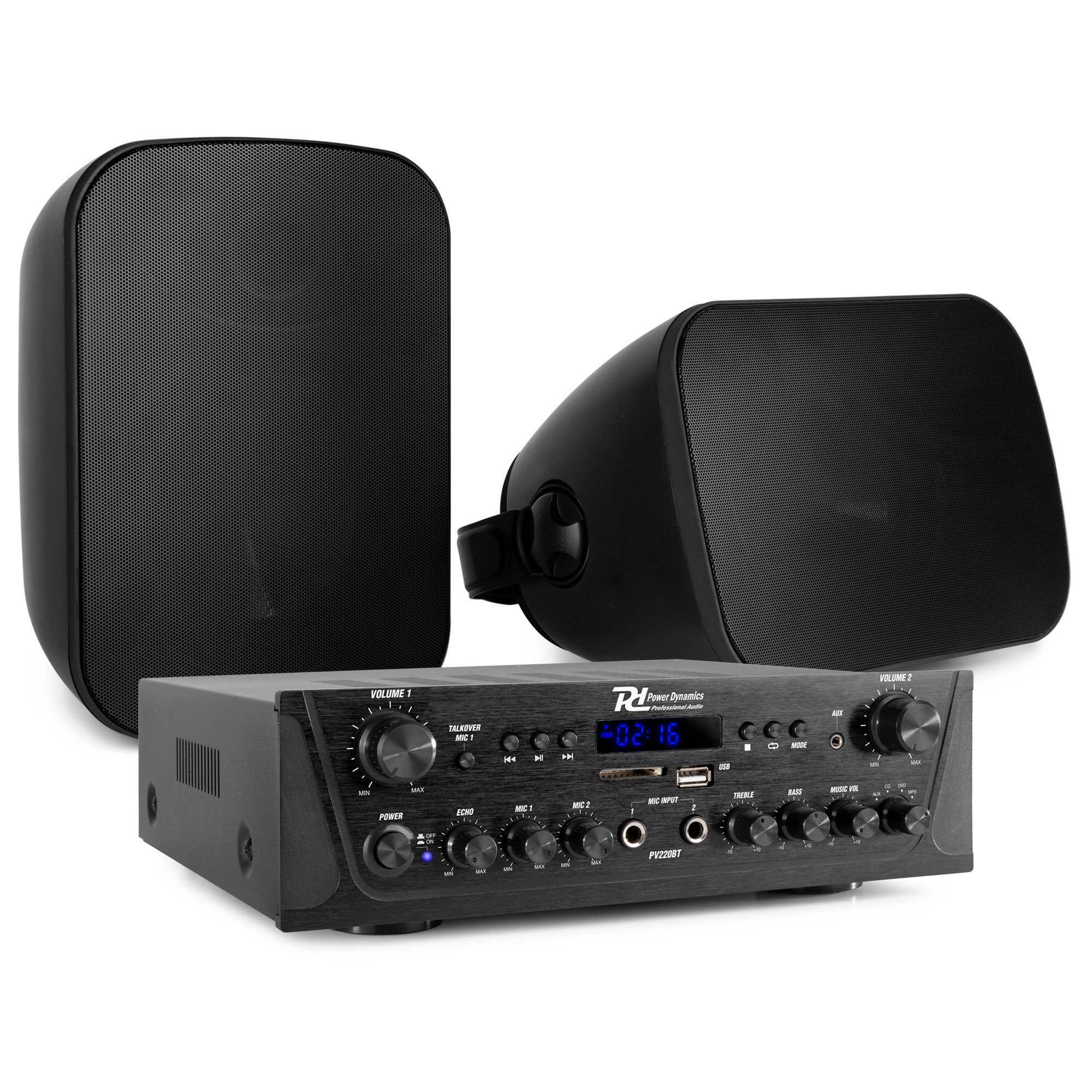 Power Dynamics Verstärker PV220BT + 2x Lautsprecher BD50B + 10 m Lautsprecherkabel