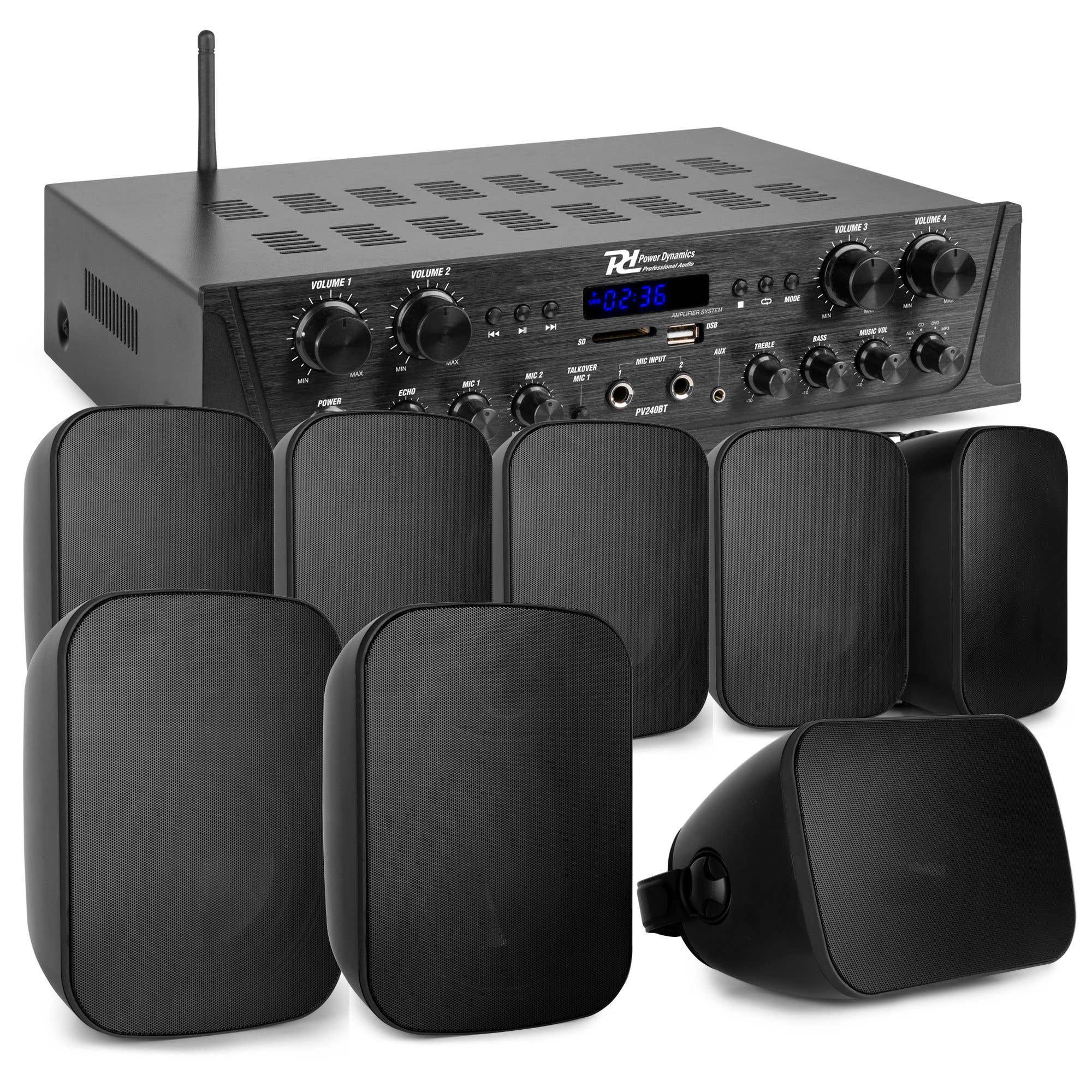 Power Dynamics PV240BT Verstärker + 8x BD50B Lautsprecher + 100m Lautsprecherkabel